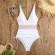 Solid color one-piece splicing women's sexy new conservative backless bikini swimsuit