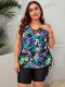 New Split Swimsuit Color blocked Conservative Printed Tankini Set Swimsuit for Women