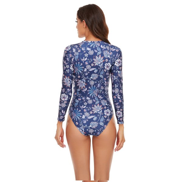 New one-piece swimsuit women's sexy sports long sleeved printed surfing swimsuit