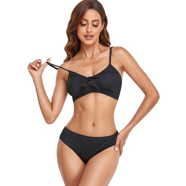 New swimsuit sexy solid color high waist wave pattern bikini