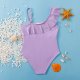 Children's swimsuit fashion slanted shoulder solid color ruffle edge girls' swimsuit hot spring swimsuit