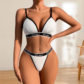 White & Black 'Sweet' Bralette & Thong Set: Low-Back Push-Up Lingerie
