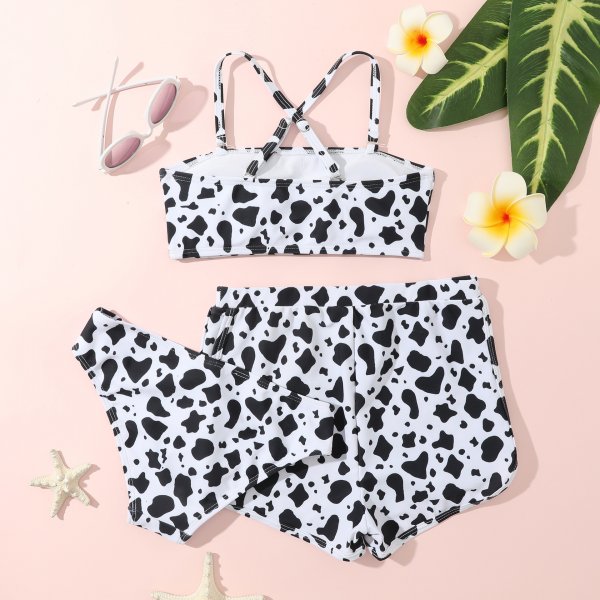 New children's swimsuit split print floral three piece shorts bikini