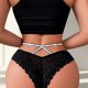 Black Lace Thong with Glitter Cross Straps & Bow: Breathable Teen Underwear
