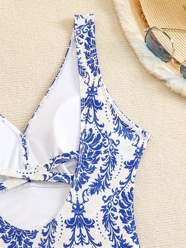 2026 popular bikini print backless one-piece swimsuit