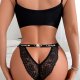 Black Lace Thong with 'LOVE' Waistband & Heart Hardware: Breathable Teen Underwear