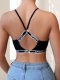 Black Ribbed Bralette with 'SPORT' Print: Open-Back Pure Desire Style Teen Lingerie