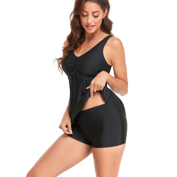 New Split Swimsuit Solid Color Printed Flat Angle Pants Swimsuit for Women