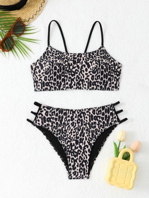 2026 new split swimsuit leopard print minimalist bikini with chest cushion women's sexy beach swimsuit women