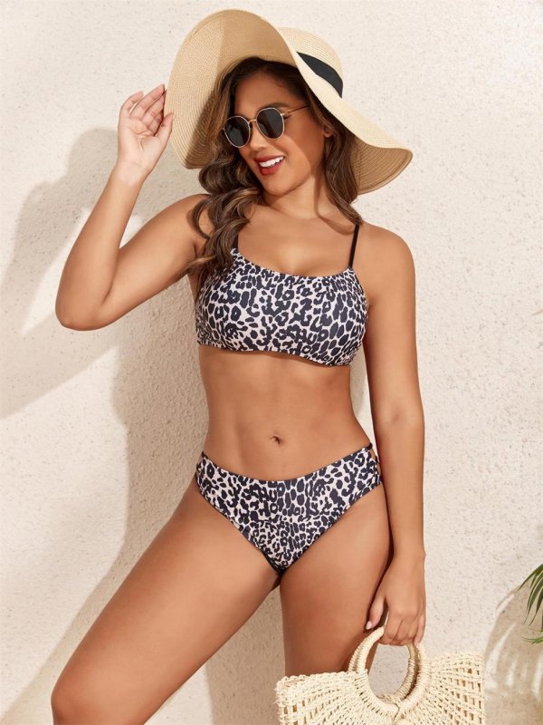 2026 new split swimsuit leopard print minimalist bikini with chest cushion women's sexy beach swimsuit women