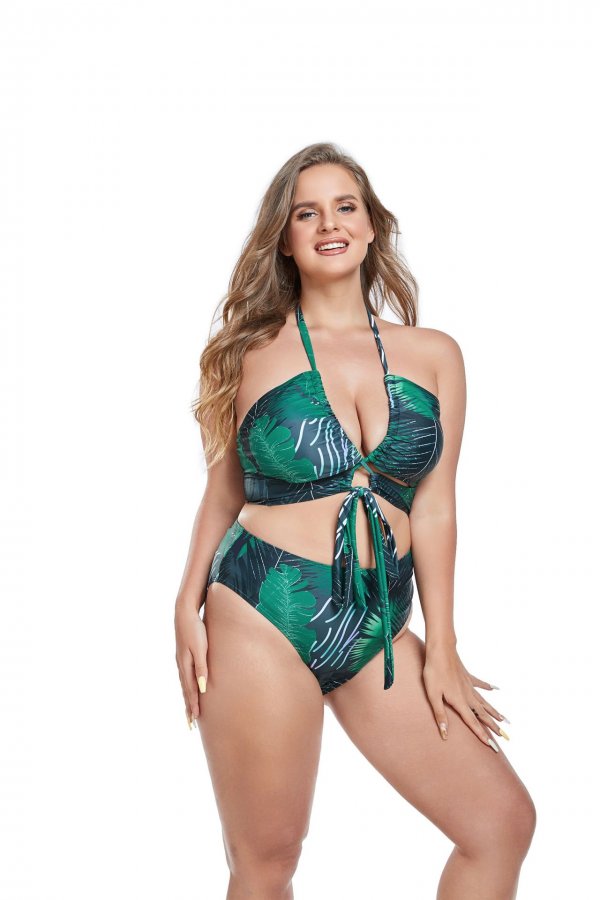 Plus-size printed bikini three-piece swimsuit set