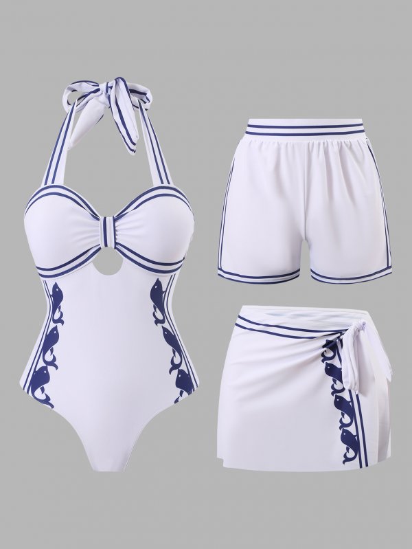 2026 popular retro solid color three piece swimsuit bikini sports swimsuit beach party swimsuit