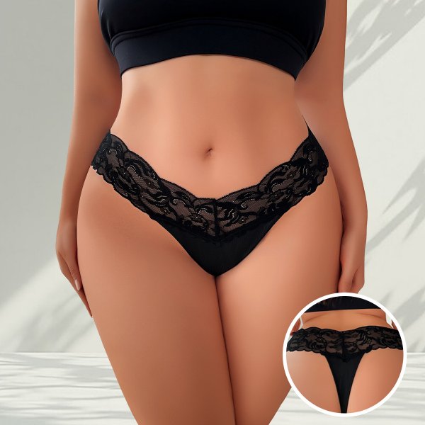 Black Lace Plus-Size Thong: Breathable Teen Underwear (1XL-4XL)