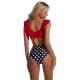 New printed ruffle edge bikini high waist sexy hollow out split swimsuit