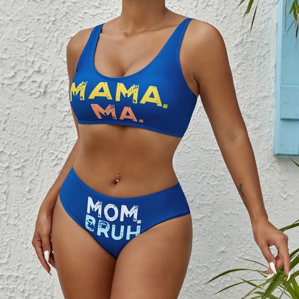 New women\'s split swimsuit sexy bikini solid color printed bikini