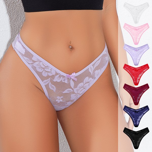 Sexy lace seducing low waisted bow tie t-shirt thong panties for women