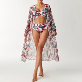 2025 Women's Split Three piece High Waist Long Sleeve Ins Hoodie Swimsuit