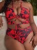 Plus-size printed bikini three-piece swimsuit set