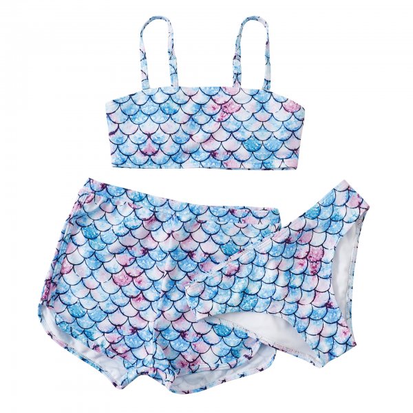 New children's swimsuit split print floral three piece shorts bikini