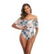 New one-piece swimsuit conservative tight print ruffle edge swimsuit for women