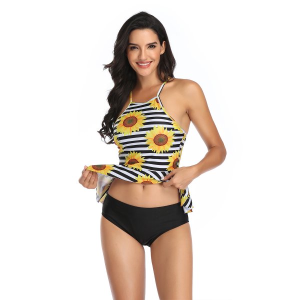 New swimsuit women's printed bikini split skirt style slimming conservative swimsuit