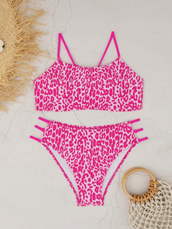 2026 new split swimsuit leopard print minimalist bikini with chest cushion women's sexy beach swimsuit women