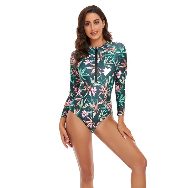 New one-piece swimsuit women's sexy sports long sleeved printed surfing swimsuit