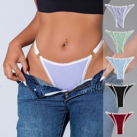 Multi-Color Ribbed Thong with Lace Trim & Heart Hardware: Breathable Teen Underwear