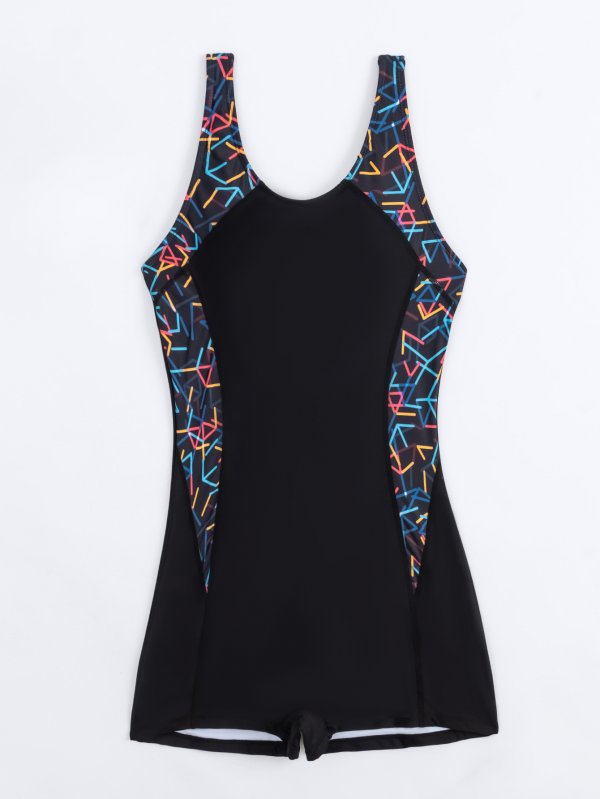 New one-piece printed patchwork conservative sports tight competitive swimsuit for women