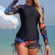 New sport printed long sleeved swimsuit, surfing swimsuit for women