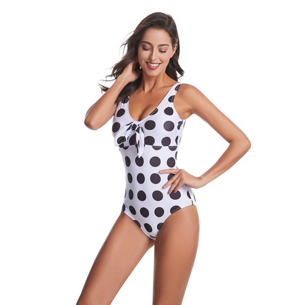 New polka dot one-piece swimsuit printed conservative women's swimsuit
