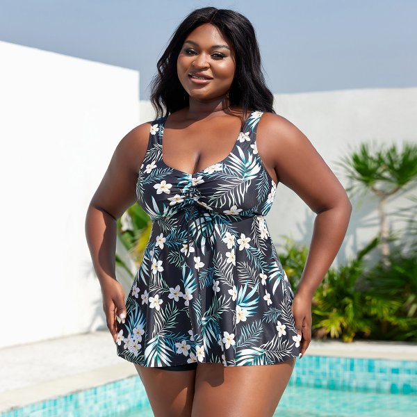 New split print plus size Tankini swimsuit set for women
