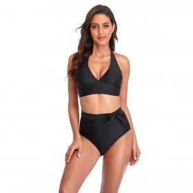 New sexy swimsuit solid color high waist split triangle bikini