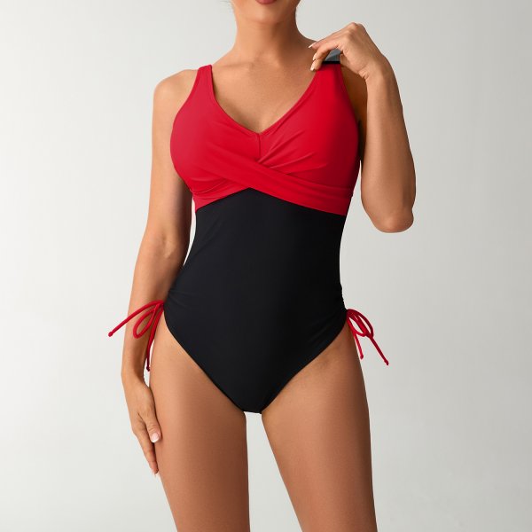 New one-piece swimsuit color blocked sexy cross suspender swimsuit women's bikini