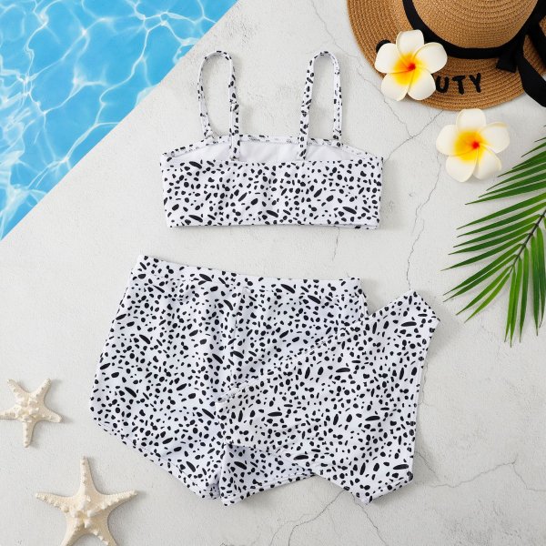 New children's swimsuit split print floral three piece shorts bikini
