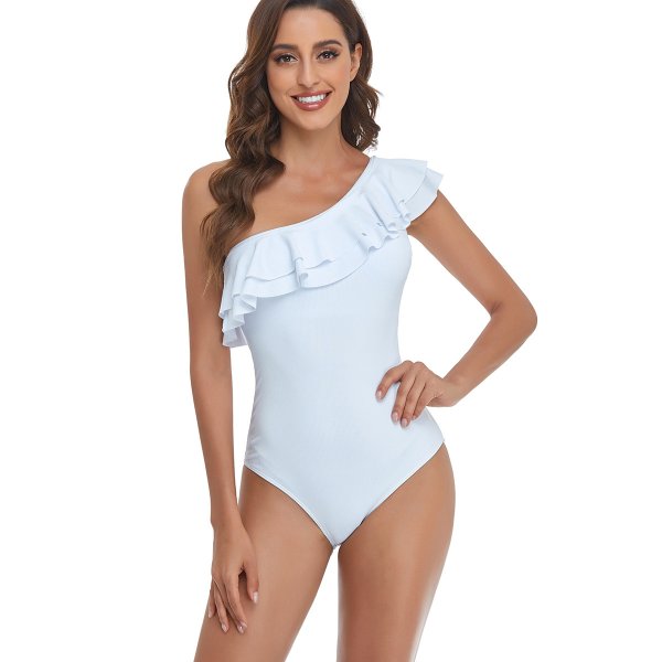 New one-piece swimsuit solid color hot stamping tight fitting swimsuit for women