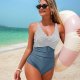 Women's New Arrival Striped Halter Neck One-Piece Swimsuit Sexy Backless Triangle Swimwear