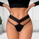 Black Lace-Accented Low-Rise Knit Thong (Teens' Style)