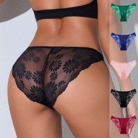 Women's light luxury briefs, featuring sexy lace, breathable lace, thin and smooth, skin-fitting, low-waisted, and half-covered hip