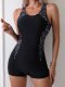 New one-piece printed patchwork conservative sports tight competitive swimsuit for women