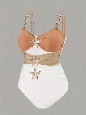 2026 popular starfish contrasting splicing one-piece swimsuit with backless hollow out women's swimsuit