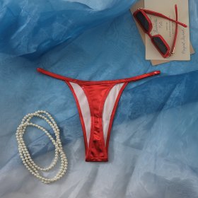 Women's Sexy Solid-Color Gold-Embossed Thong Bikini Bottoms