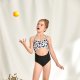 New hollowed out cow print one-piece swimsuit for girls