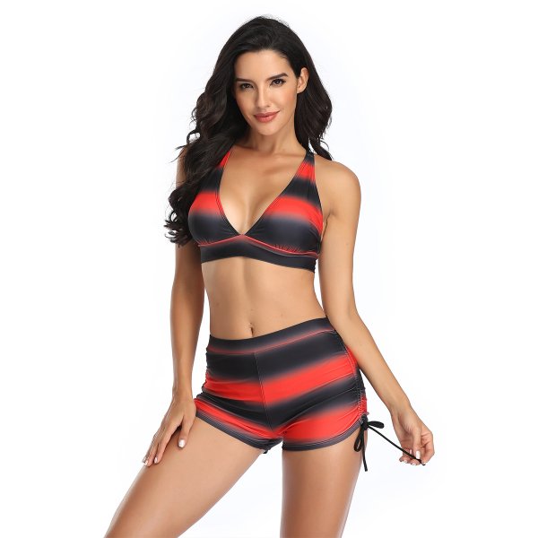 Bikini Multi Color Gradient V-neck High Waist Split Hot Spring Swimsuit