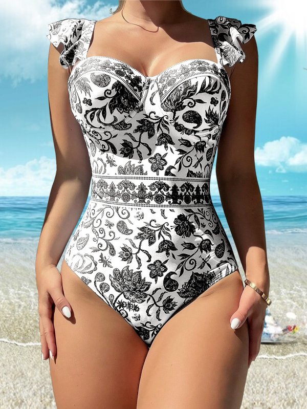 2025 swimsuit new bikini one-piece conservative women's swimsuit printed swimsuit