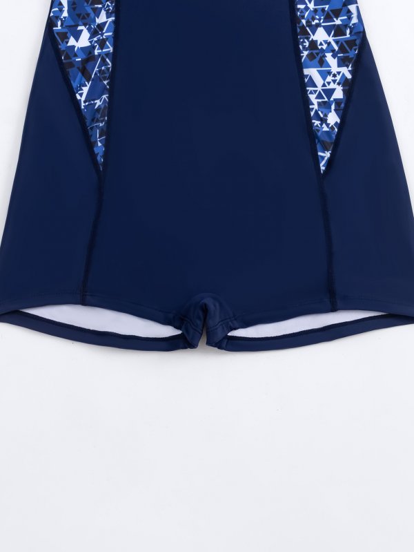 New one-piece printed patchwork conservative sports tight competitive swimsuit for women