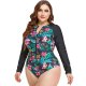 New one-piece swimsuit printed long sleeved zipper swimsuit women's plus size surfing suit