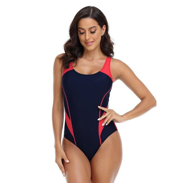 New competitive women's tight fitting color blocking conservative one-piece swimsuit