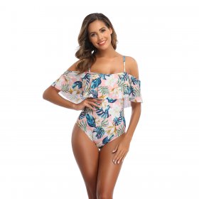 New one-piece swimsuit conservative tight print ruffle edge swimsuit for women