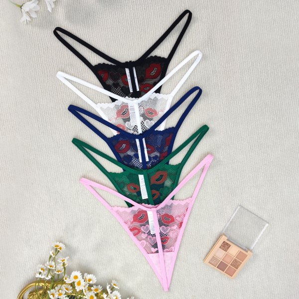 New sexy lace underwear with big red lip print thong and sexy women's T-pants